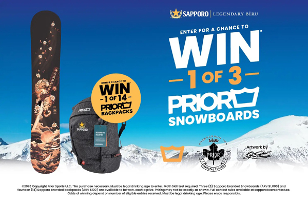 Win 1 of 3 Sapporo Snowboards